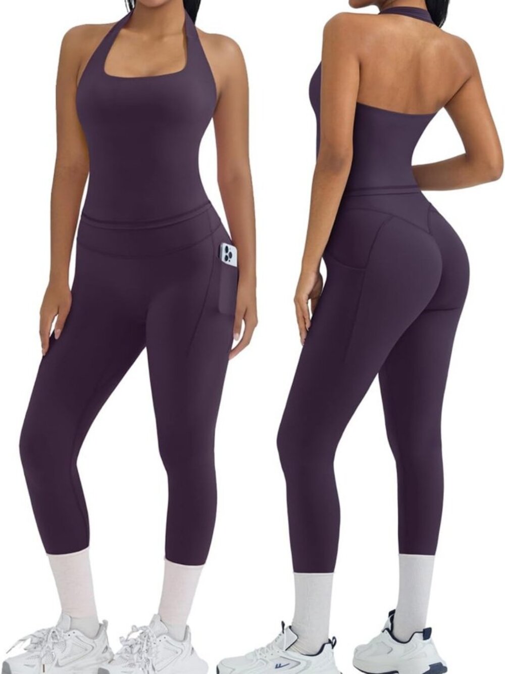 Stylish 2-Piece Workout Set for Women | Halter Top & Booty Leggings with Pockets